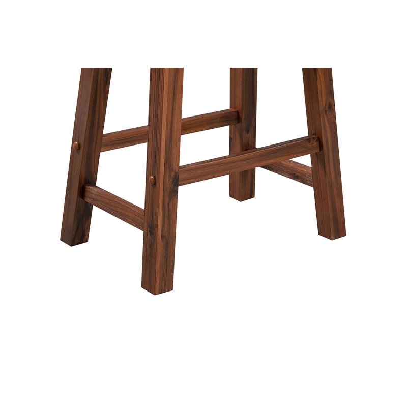 Maklaine Wood Saddle Counter Stool in Chestnut Wire-Brush Finish