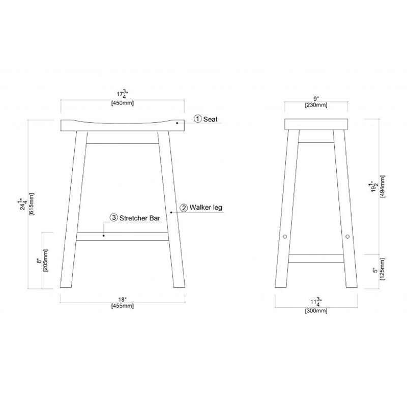 Maklaine Wood Saddle Counter Stool in Chestnut Wire-Brush Finish