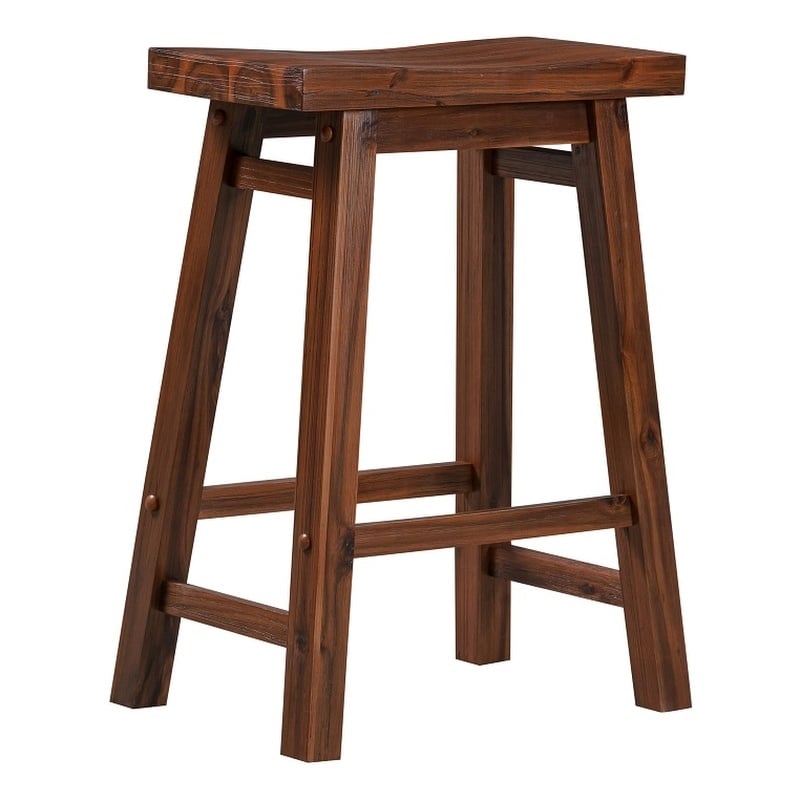 Maklaine Wood Saddle Counter Stool in Chestnut Wire-Brush Finish