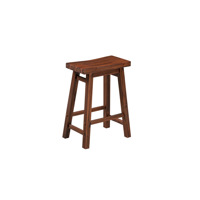 Maklaine Wood Saddle Counter Stool in Chestnut Wire-Brush Finish