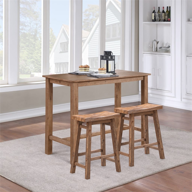 Maklaine Backless Wood Counter Stools - Set of 2 - Barnwood Wire-Brush