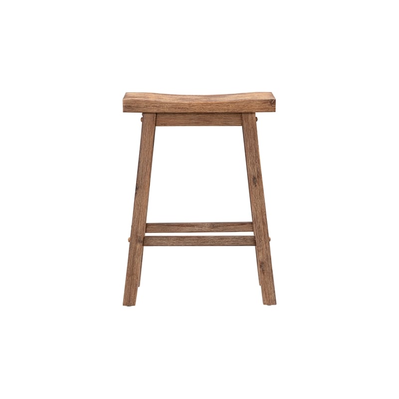Maklaine Backless Wood Counter Stools - Set of 2 - Barnwood Wire-Brush