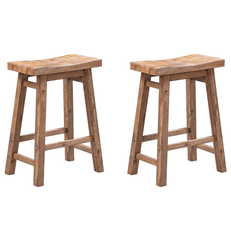 Maklaine Backless Wood Counter Stools - Set of 2 - Barnwood Wire-Brush