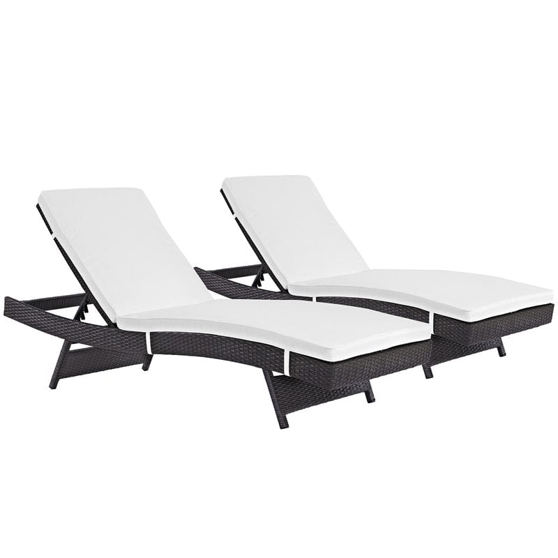 Maklaine Rattan Aluminum Patio Chaise in Espresso/White (Set of 2)