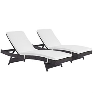 Maklaine Rattan Aluminum Patio Chaise in Espresso/White (Set of 2)