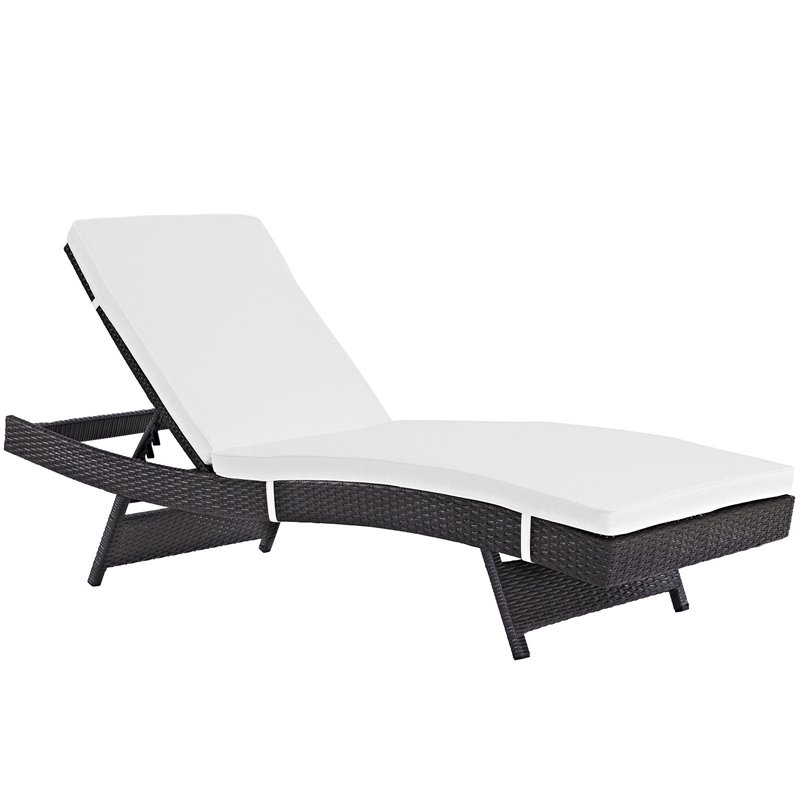 Maklaine Rattan Aluminum Patio Chaise in Espresso/White (Set of 6)