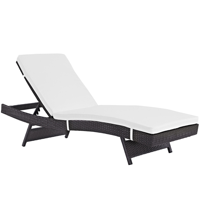 Maklaine Rattan Aluminum Patio Chaise in Espresso/White (Set of 4)