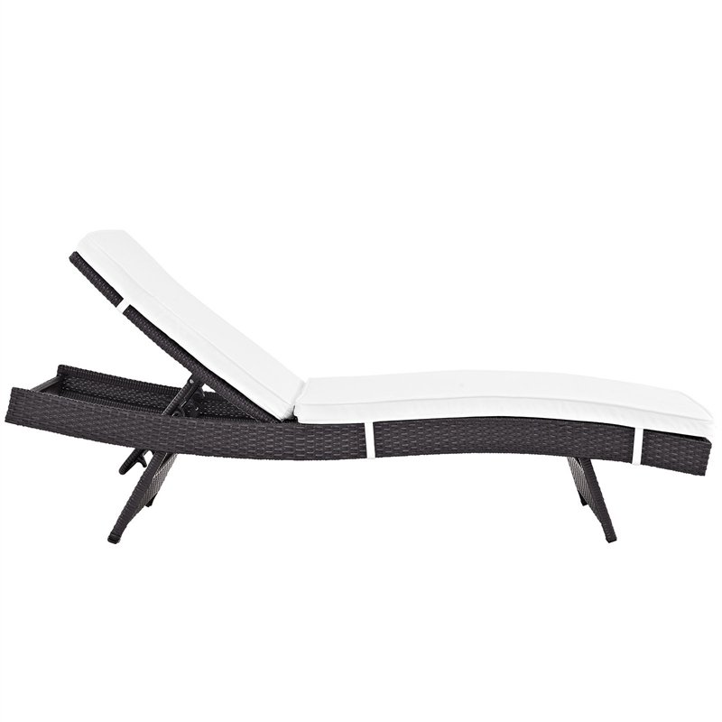 Maklaine Rattan Aluminum Patio Chaise in Espresso/White (Set of 4)