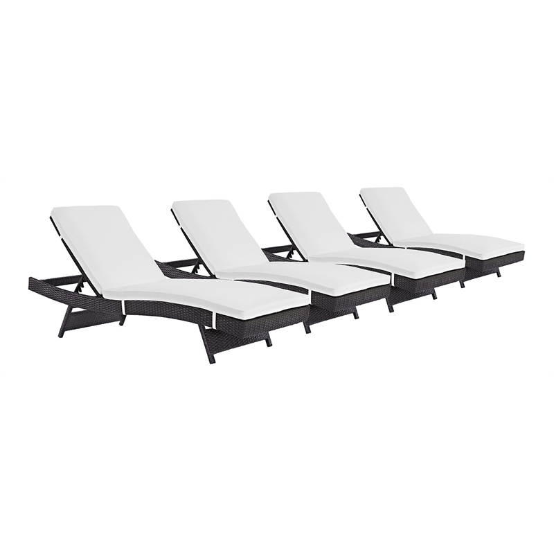 Maklaine Rattan Aluminum Patio Chaise in Espresso/White (Set of 4)