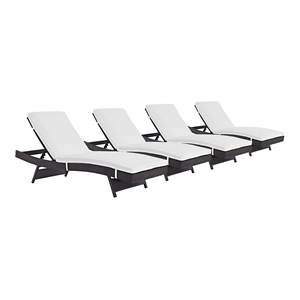 Maklaine Rattan Aluminum Patio Chaise in Espresso/White (Set of 4)