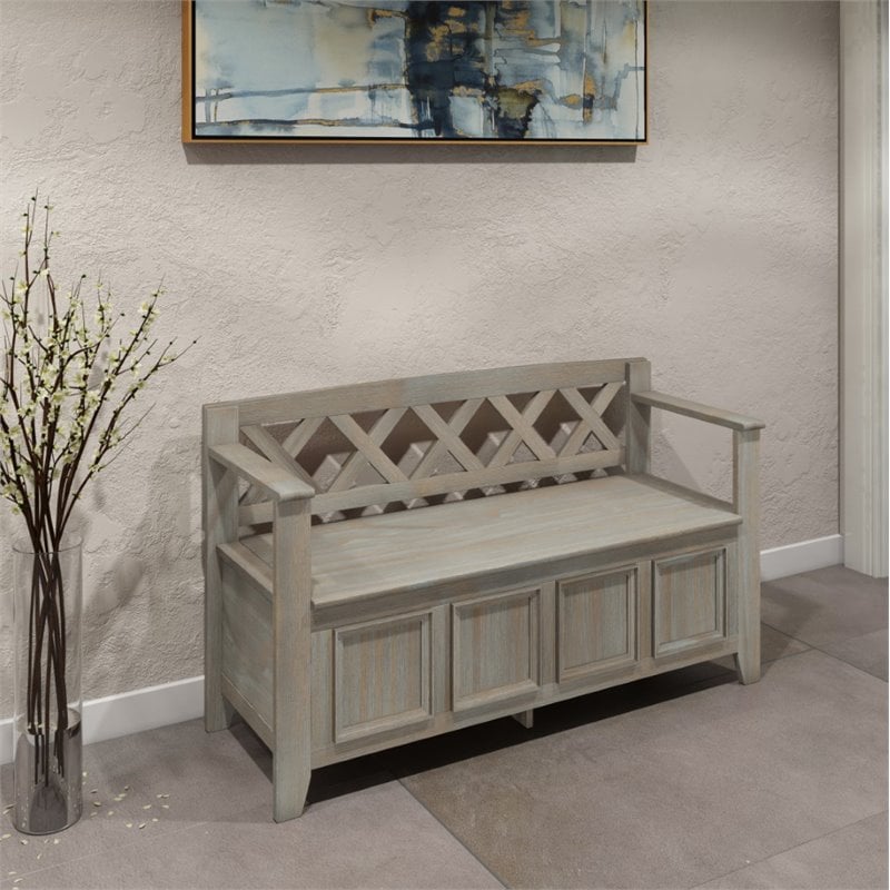 Maklaine 48 inch Wide Solid Wood Transitional Entryway Bench in Distressed Gray
