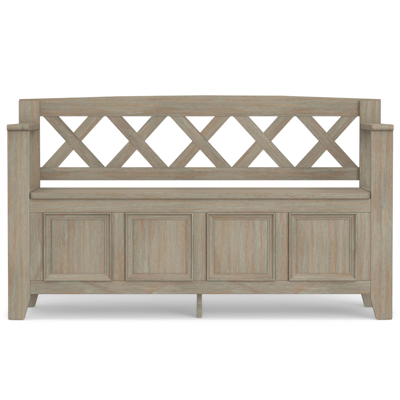 Maklaine 48 inch Wide Solid Wood Transitional Entryway Bench in Distressed Gray