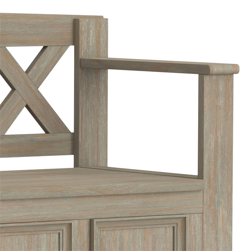 Maklaine 48 inch Wide Solid Wood Transitional Entryway Bench in Distressed Gray