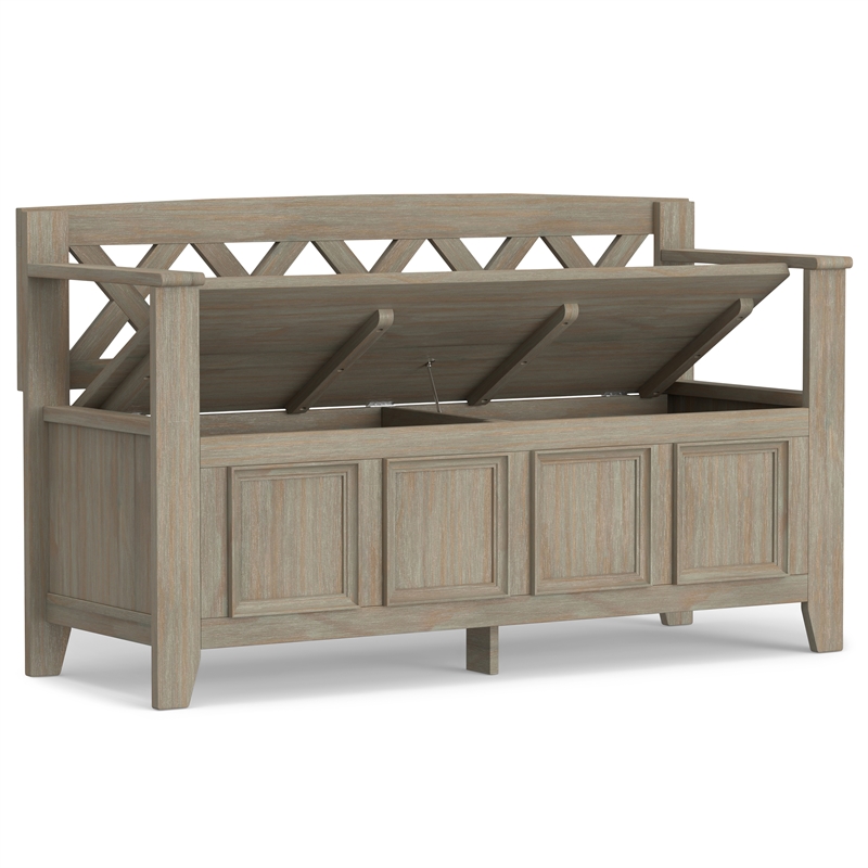 Maklaine 48 inch Wide Solid Wood Transitional Entryway Bench in Distressed Gray