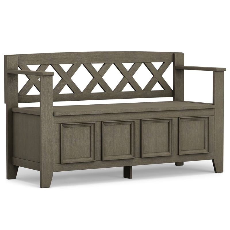Maklaine 48 inch Wide Solid Wood Transitional Entryway Bench in Farmhouse Gray