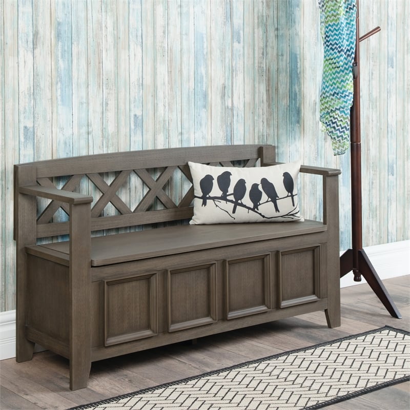 Maklaine 48 inch Wide Solid Wood Transitional Entryway Bench in Farmhouse Gray