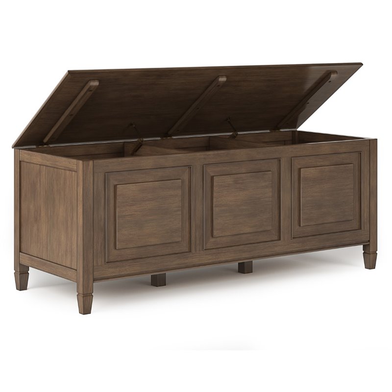 Maklaine Traditional Solid Wood Storage Bench in Natural Aged Brown