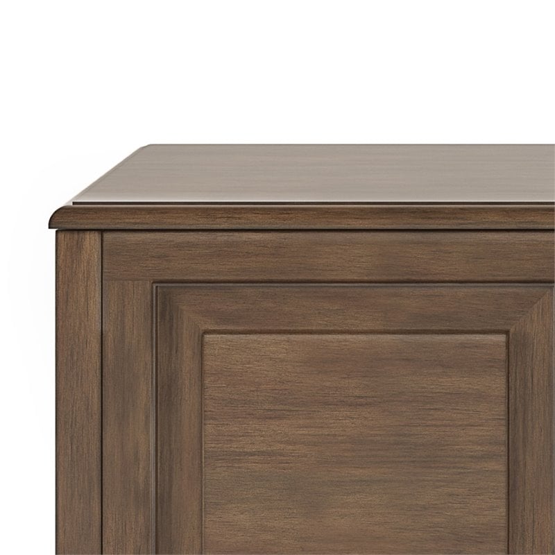 Maklaine Traditional Solid Wood Storage Bench in Natural Aged Brown