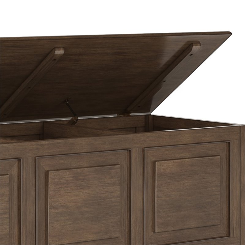 Maklaine Traditional Solid Wood Storage Bench in Natural Aged Brown