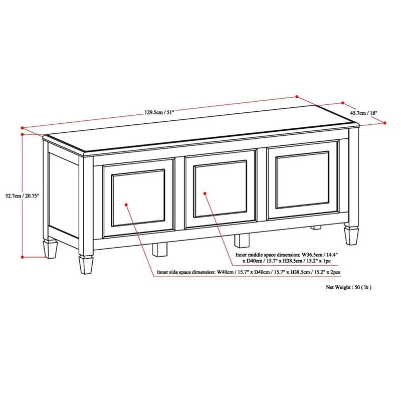 Maklaine Traditional Solid Wood Storage Bench in Natural Aged Brown