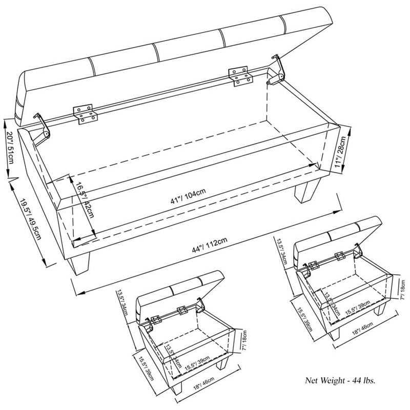 Maklaine Contemporary 3 Pc Faux Leather Storage Bench in Stone Gray
