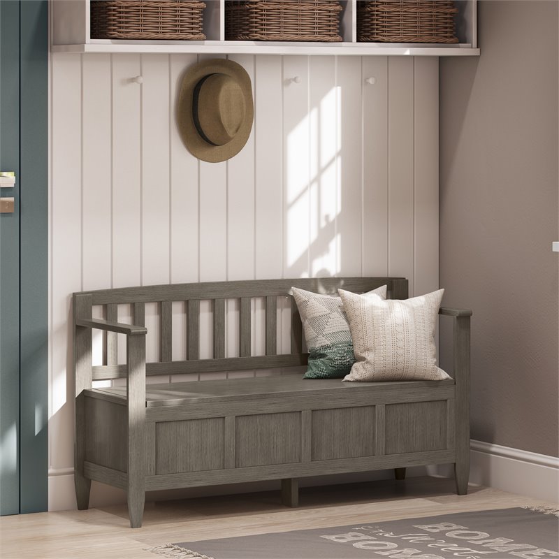 Maklaine Solid Wood Entryway Lift-Top Storage Bench - Farmhouse Gray