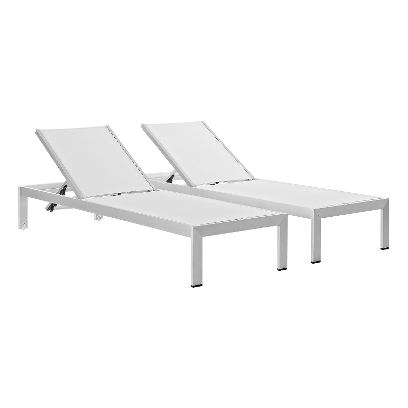 Maklaine Fabric Outdoor Patio Chaise Lounge Set in Silver/White (Set of 2)