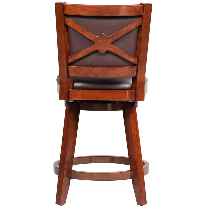 Maklaine Wood Counter Height Swivel Counter Stool in Cherry Finish