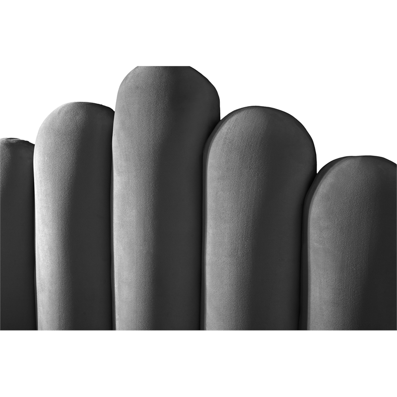 Maklaine Contemporary Solid Wood and Tufted Velvet Full Bed in Gray