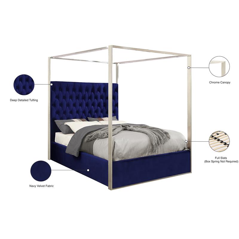 Maklaine Contemporary Deep Detailed Tufted Velvet Queen Bed in Navy