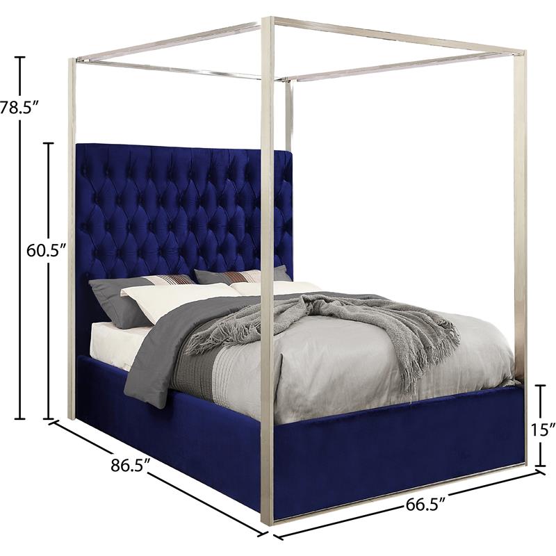 Maklaine Contemporary Deep Detailed Tufted Velvet Queen Bed in Navy