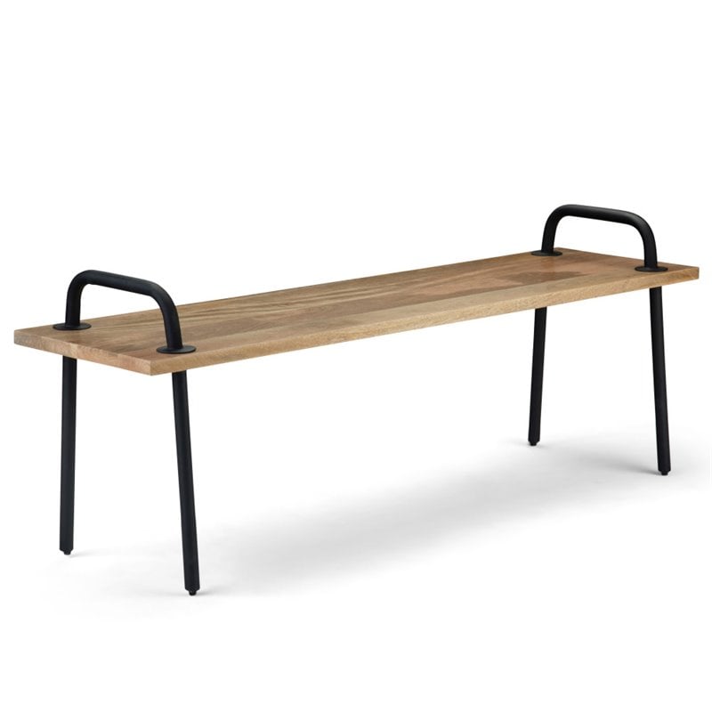 Maklaine Contemporary Solid Mango Wood Living Room Bench in Natural