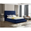 Maklaine Contemporary Deep Detailed Tufted Rich Soft Navy Velvet Queen Bed