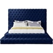 Maklaine Contemporary Deep Detailed Tufted Rich Soft Navy Velvet Queen Bed