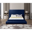 Maklaine Contemporary Deep Detailed Tufted Rich Soft Navy Velvet Queen Bed
