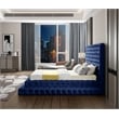 Maklaine Contemporary Deep Detailed Tufted Rich Soft Navy Velvet Queen Bed