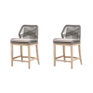 Maklaine Set of 2 Woven Loom 26&quot Fabric Outdoor Counter Stool in Gray