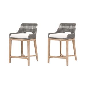 Maklaine Set of 2 Transitional Woven Tapestry 26&quot Fabric Counter Stool in Gray