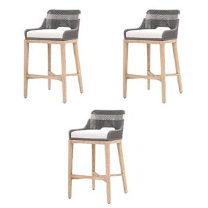 Maklaine Set of 3 Transitional Woven Tapestry 31&quot Fabric Barstool in Dove Gray