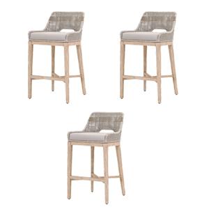 Maklaine Set of 3 Transitional Woven Tapestry 31&quot Fabric Barstool in Taupe Gray