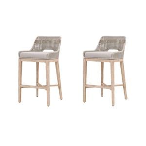 Maklaine Set of 2 Transitional Woven Tapestry 31&quot Fabric Barstool in Taupe Gray