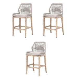 Maklaine Set of 3 Transitional Woven Loom 30&quot Fabric Barstool in Taupe Gray