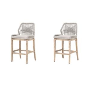 Maklaine Set of 2 Transitional Woven Loom 30&quot Fabric Barstool in Taupe Gray