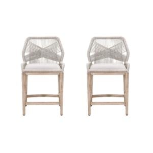 Maklaine Set of 2 Transitional Woven Loom 26&quot Fabric Counterstool in Taupe White