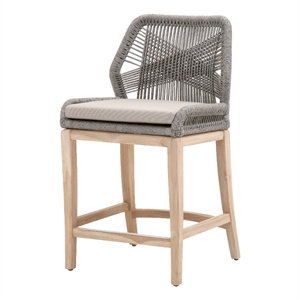 Maklaine Transitional Woven Loom 26&quot Fabric Outdoor Counter Stool in Gray