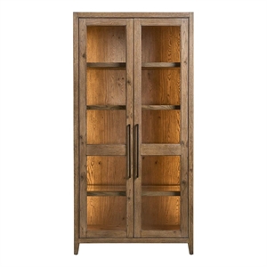 Maklaine Contemporary Accent Wood Display Cabinet in Brown Finish