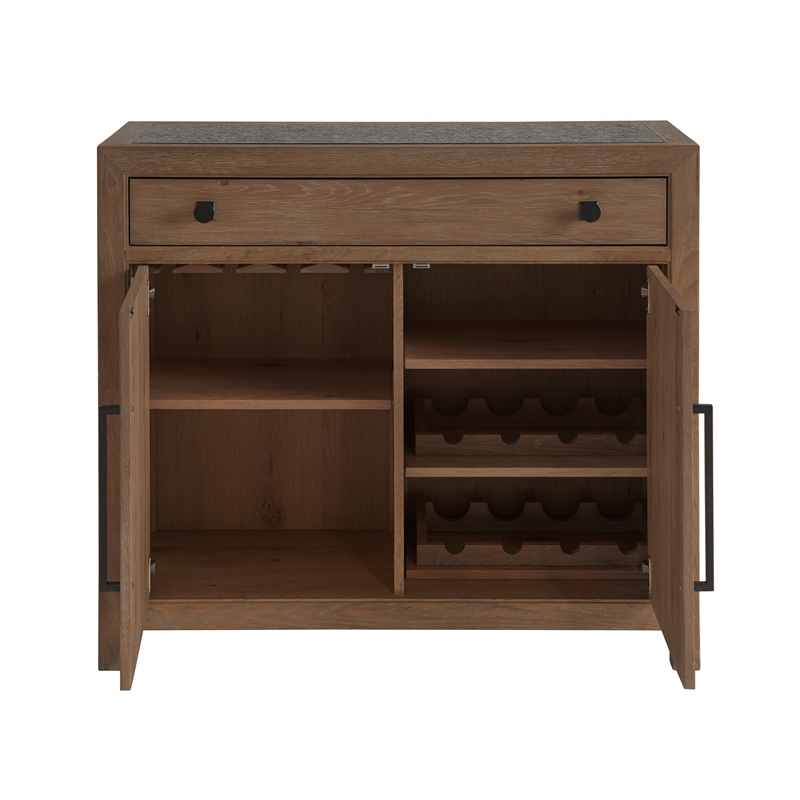 Maklaine Contemporary Accent Wood Bar Cabinet in Brown Finish