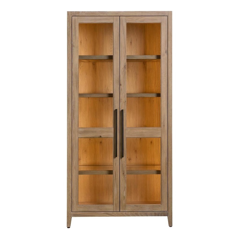 Maklaine Contemporary Accent Wood Display Cabinet in Tan Finish