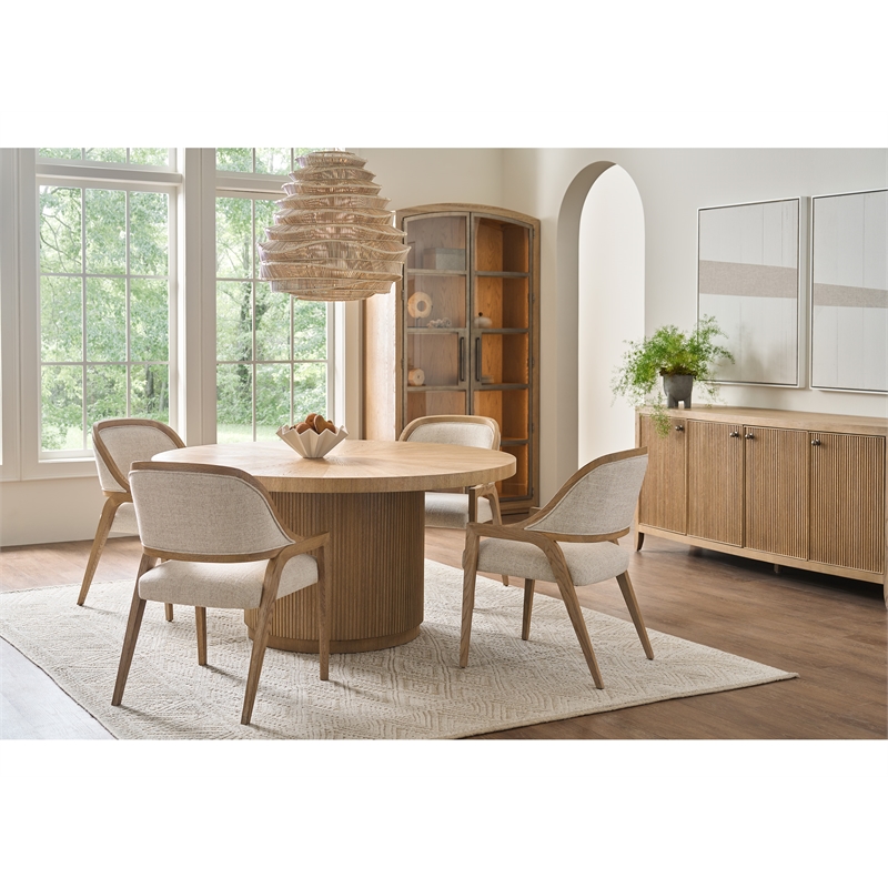 Maklaine Contemporary Accent Round Wood Dining Table in Tan Finish