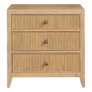 Maklaine Contemporary Accent Wood Three Drawer Nightstand in Tan